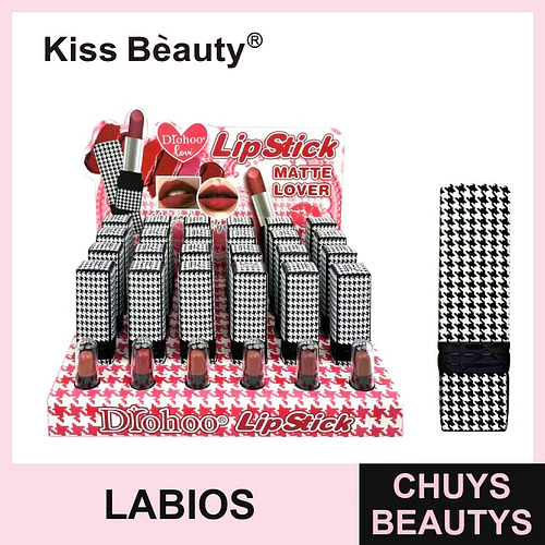 Lápiz Labial Matte Lover Drohoo de Kiss Bèauty con Diseño Houndstooth - Chuys Beautys | Chuys Beautys