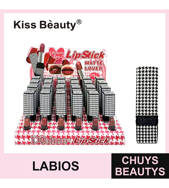Lápiz Labial Matte Lover Drohoo de Kiss Bèauty con Diseño Houndstooth
