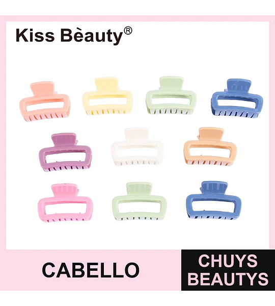 Mini Pinzas para el Cabello Cuadradas en Tonos Pastel Surtidos Kiss Bèauty