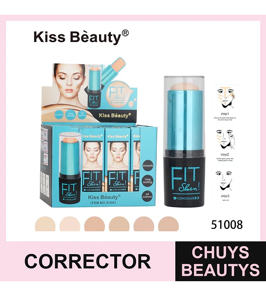 Corrector en Barra Kiss Beauty Fit Skin Larga Duración y Control de Grasa