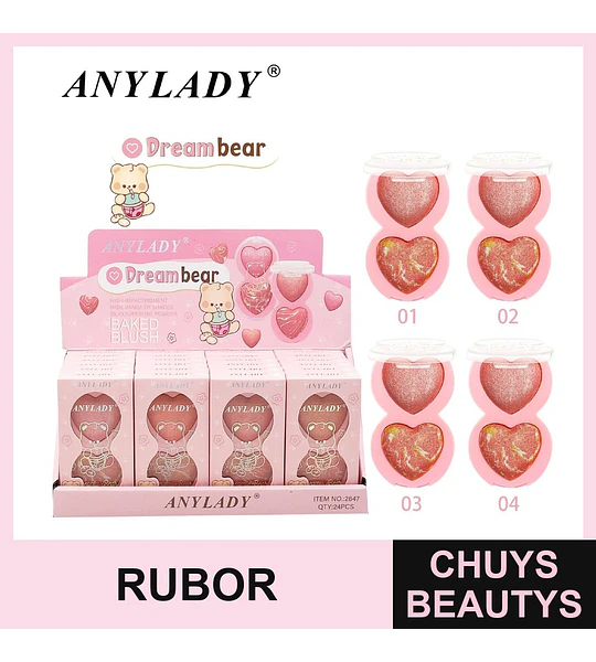 Rubor horneado doble tono corazón ANYLADY Dream Bear