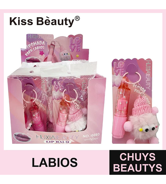 Bálsamo Labial Hidratante HUXIABEAUTY con Llavero de Peluche y Diseño Estrellas