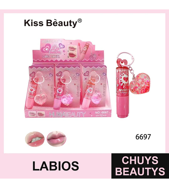 Brillo labial hidratante con llavero y diseño de corazón Kiss Beauty