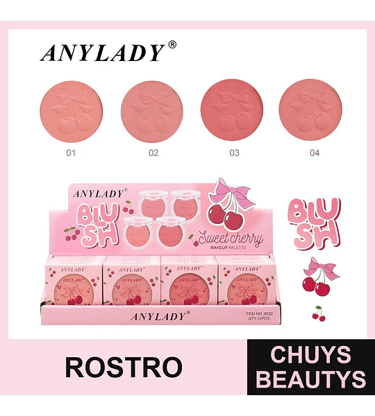 Blush Compacto AnyLady Sweet Cherry con Relieve de Cerezas