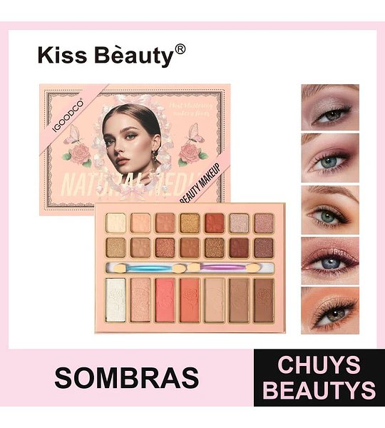 Paleta de Sombras y Rostro Natural Med con 22 Tonos Kiss Bèauty