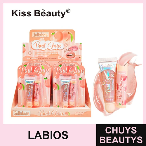 Dúo Labial Jollylady Fruit Juice Brillo y Bálsamo con Aroma a Durazno - Chuys Beautys | Chuys Beautys