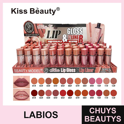 Set de Brillo Labial Matte y Delineador Waterproof Kiss Beauty Beauty Model - Chuys Beautys | Chuys Beautys