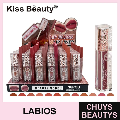Dúo Labial Matte Kiss Beauty L-226-1 con Brillo y Delineador - Chuys Beautys | Chuys Beautys