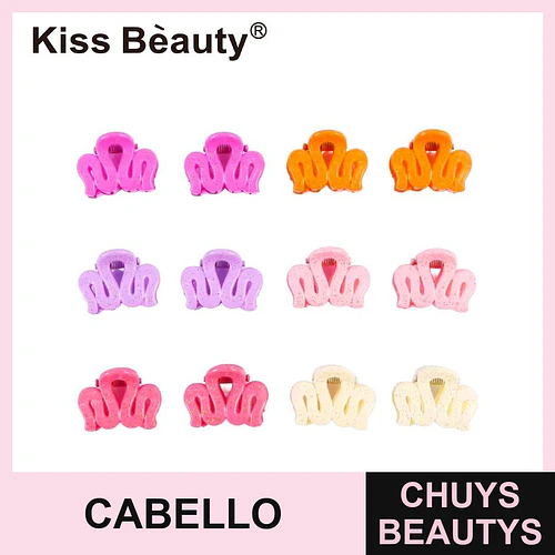 Mini pinzas para el cabello con glitter colores surtidos Kiss Bèauty - Chuys Beautys | Chuys Beautys