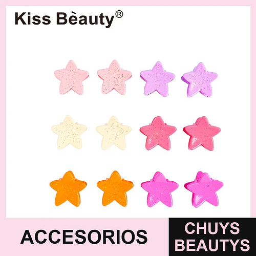 Mini pinzas de pelo en forma de estrella con glitter Kiss Bèauty - Chuys Beautys | Chuys Beautys
