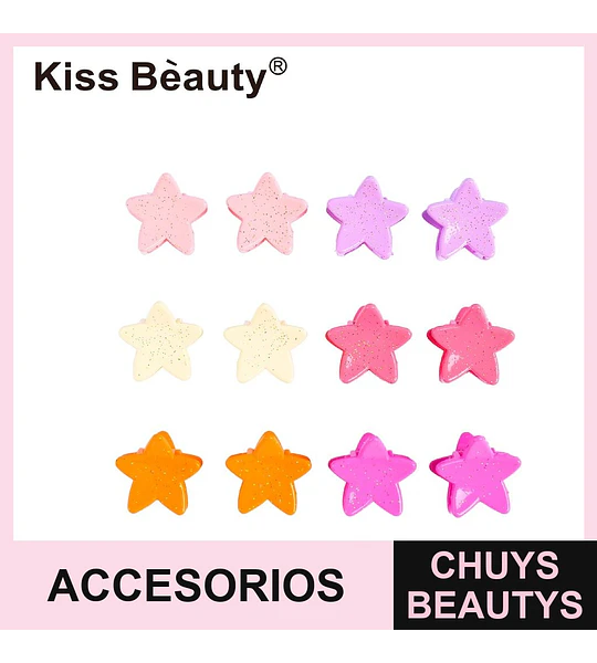 Mini pinzas de pelo en forma de estrella con glitter Kiss Bèauty