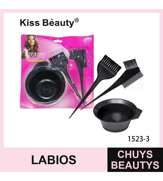 Kit de 3 Pinceles y Bol para Tinte de Cabello Profesional YSFASHUA Kiss Beauty