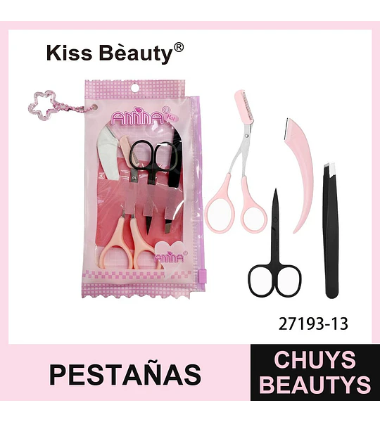 Set de Herramientas de Belleza Kiss Beauty para Cuidado de Cejas y Pestañas