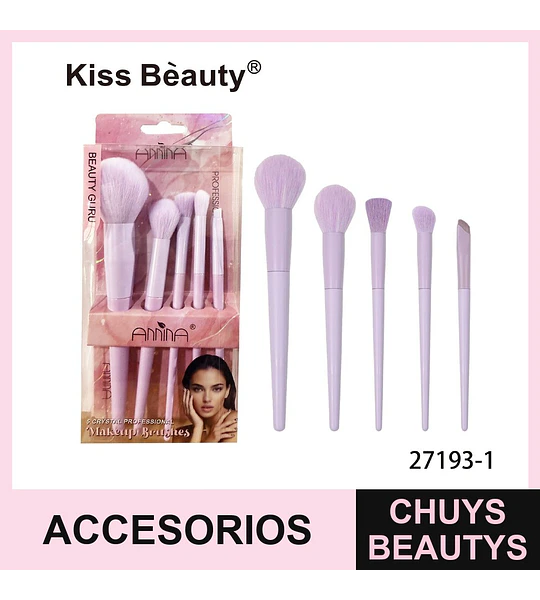 Set de 5 brochas profesionales de maquillaje Kiss Bèauty color lavanda