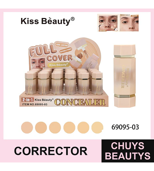 Concealer Kiss Bèauty 2-en-1 de cobertura total y larga duración