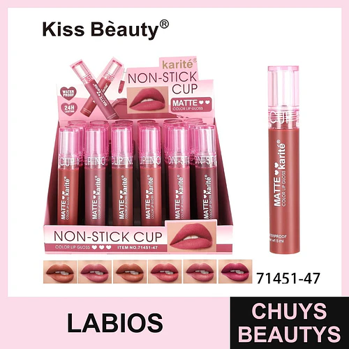 Brillo Labial Líquido Matte Kiss Beauty Karité de Larga Duración Anti-Transferencia - Chuys Beautys | Chuys Beautys