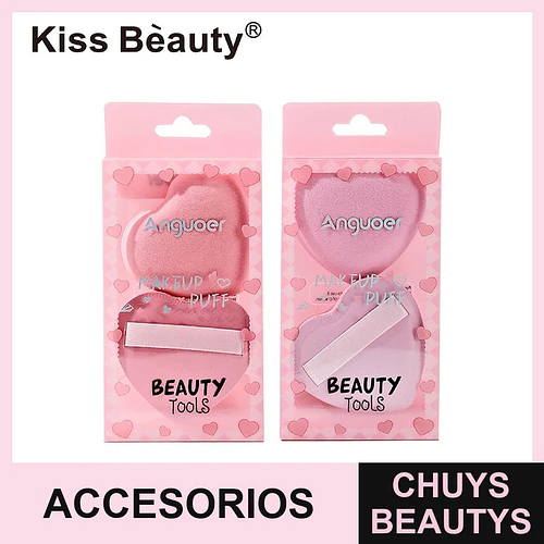 Set de 2 esponjas de maquillaje corazón Kiss Bèauty Anguoer - Chuys Beautys | Chuys Beautys