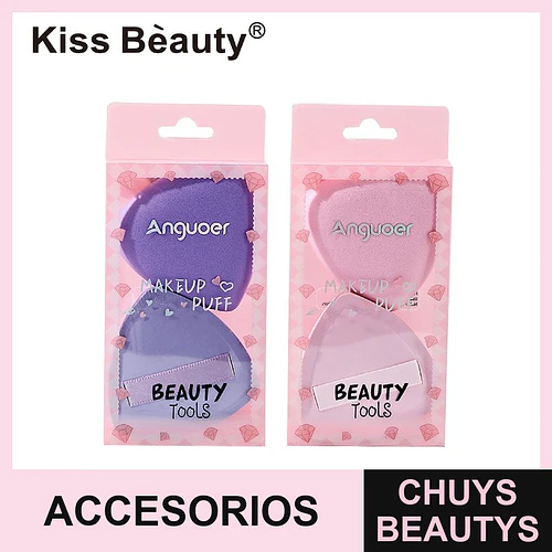 Esponja aplicadora de maquillaje Anguoer Kiss Beauty con cinta, varios colores - Chuys Beautys | Chuys Beautys