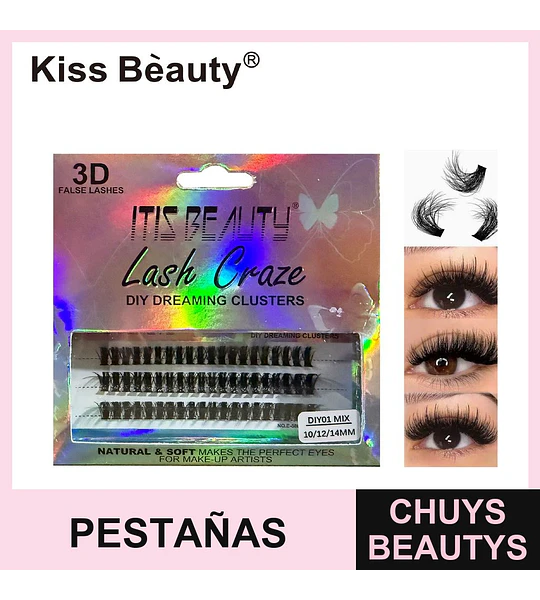 Pestañas postizas en racimos 3D Kiss Bèauty Lash Craze con largos mixtos