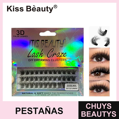 Pestañas Postizas en Clusters Kiss Beauty 3D Lash Craze Mix 10/12/14mm - Chuys Beautys | Chuys Beautys