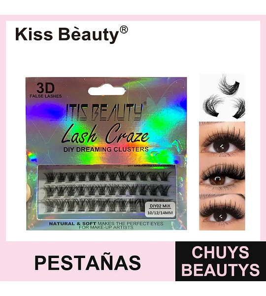 Pestañas Postizas en Clusters Kiss Beauty 3D Lash Craze Mix 10/12/14mm
