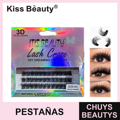 Pestañas Postizas 3D Clusters Mixtos 10/12/14mm Efecto Natural Kiss Bèauty - Chuys Beautys | Chuys Beautys