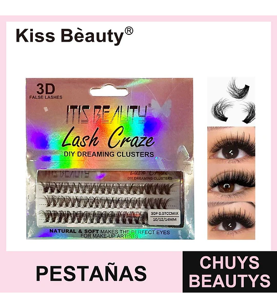 Pestañas postizas en cluster 3D Kiss Beauty Lash Craze mixtas
