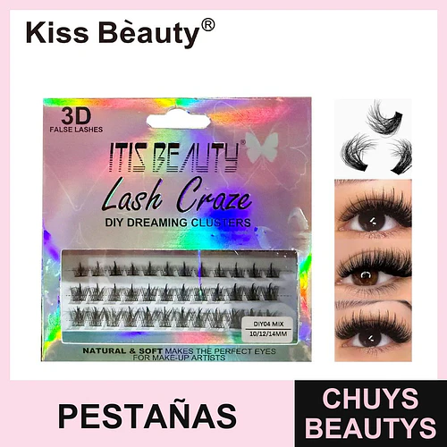Pestañas postizas Kiss Bèauty 3D en racimo mix 10/12/14mm para mirada natural - Chuys Beautys | Chuys Beautys