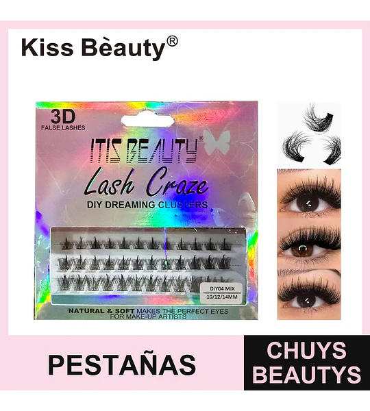 Pestañas postizas Kiss Bèauty 3D en racimo mix 10/12/14mm para mirada natural