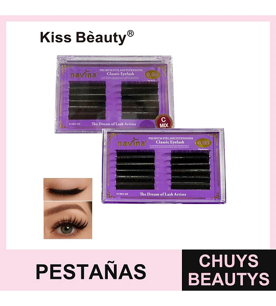 Extensiones de Pestañas Clásicas Navina 0.05mm Curva C Mix