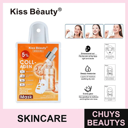 Mascarilla facial Kiss Bèauty 5% Colágeno para firmeza y reparación de arrugas - Chuys Beautys | Chuys Beautys