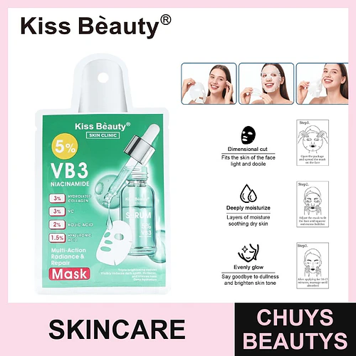 Mascarilla facial Kiss Bèauty con 5% Niacinamida VB3 para luminosidad y reparación - Chuys Beautys | Chuys Beautys