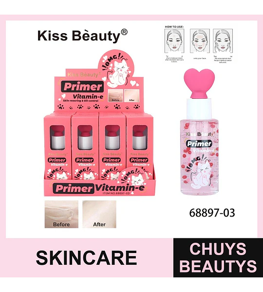 Primer Facial Kiss Beauty con Vitamina E para Control de Grasa