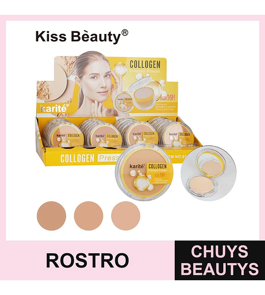 Polvo Compacto Kiss Beauty Karité con Colágeno y Control de Aceite 16H