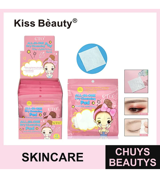 Almohadillas Limpiadoras Faciales Secas Todo en Uno Kiss Beauty