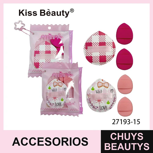 Set de esponjas y borlas de maquillaje Kiss Beauty Anima con diseños variados - Chuys Beautys | Chuys Beautys