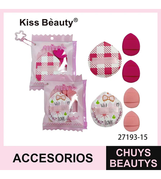 Set de esponjas y borlas de maquillaje Kiss Beauty Anima con diseños variados