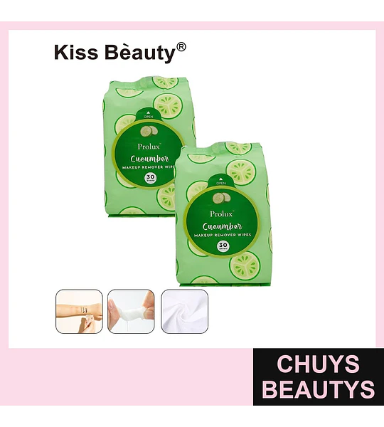 Toallitas desmaquillantes Prolux de pepino Kiss Bèauty, 72 unidades