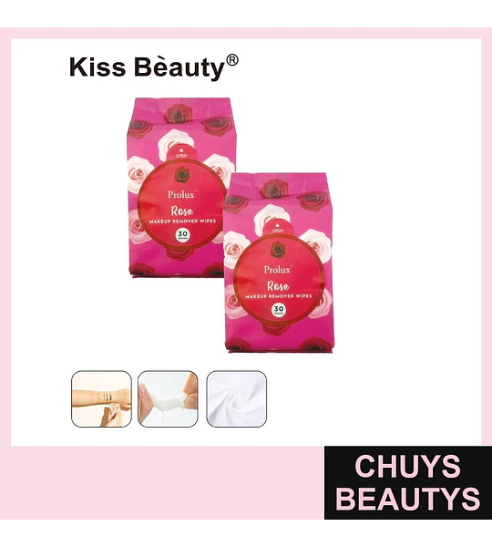 Toallitas desmaquillantes Prolux Rose de Kiss Bèauty, 30 hojas