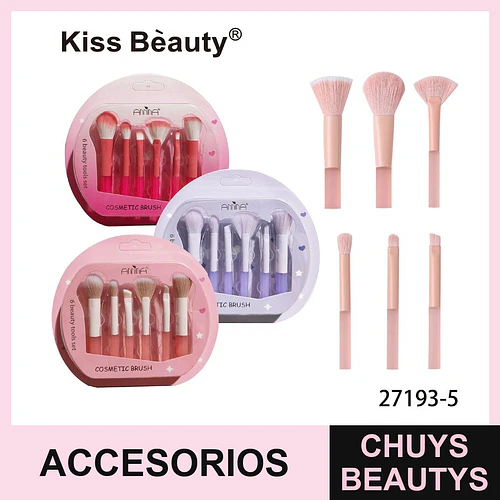 Set de 6 brochas de maquillaje Kiss Bèauty para rostro y ojos - Chuys Beautys | Chuys Beautys