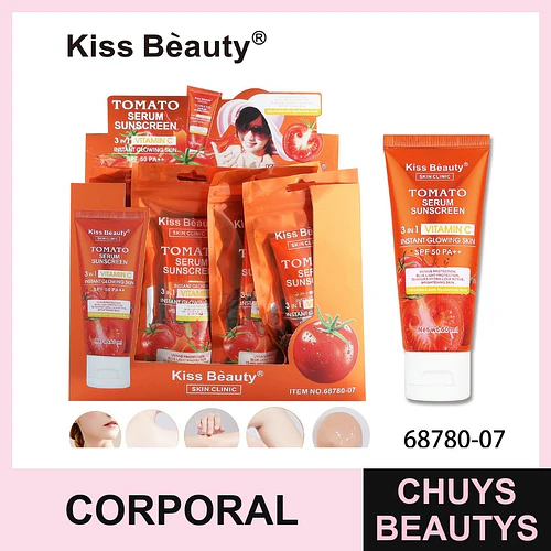 Protector solar facial y corporal Kiss Beauty con extracto de tomate y Vitamina C SPF 50 PA+++ - Chuys Beautys | Chuys Beautys