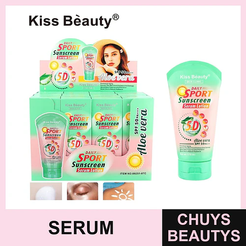 Loción Serum Protector Solar Diario Sport Aloe Vera SPF 50 PA+++ Kiss Beauty - Chuys Beautys | Chuys Beautys