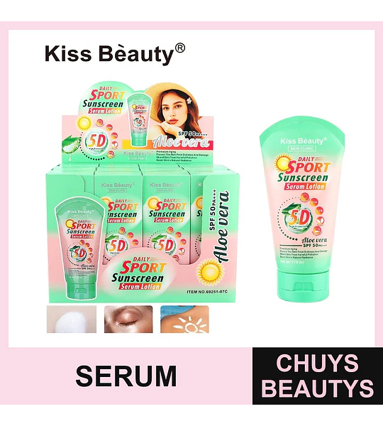 Loción Serum Protector Solar Diario Sport Aloe Vera SPF 50 PA+++ Kiss Beauty