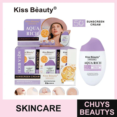 Crema Protector Solar Kiss Beauty Aqua Rich SPF 50 PA++++ Amplio Espectro - Chuys Beautys | Chuys Beautys