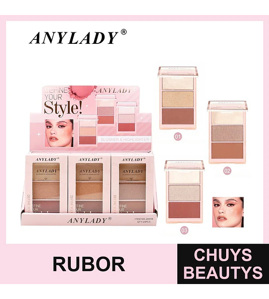 Paleta de Rubor e Iluminador Multifuncional ANYLADY Define Your Style