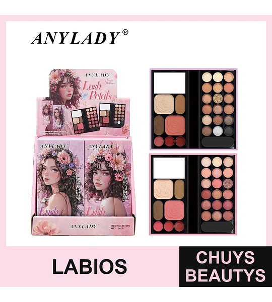 Paleta de Maquillaje Completa ANYLADY Lush Petals con Sombras, Rubor y Labiales