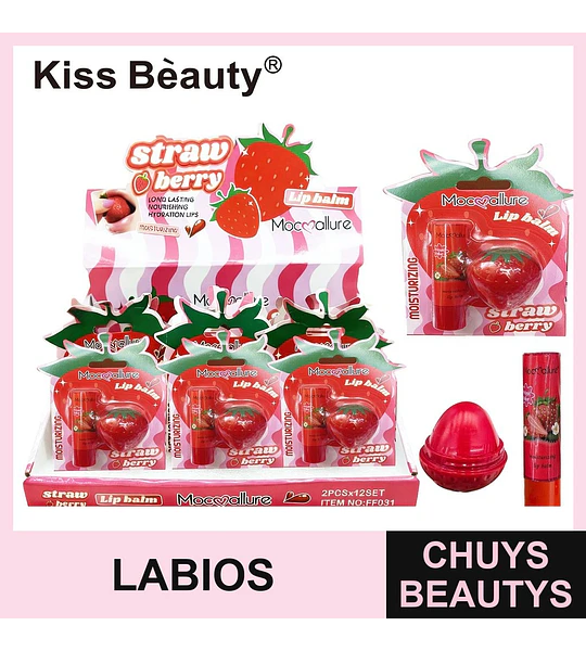 Bálsamo Labial Hidratante Fresa Larga Duración Mocmallure Kiss Beauty