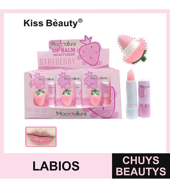 Bálsamo Labial Hidratante Mocmallure Sabor Fresa con Acabado Brillante