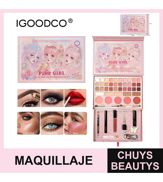 Kit de Maquillaje Completo IGOODCO Pink Girl Todo en Uno con 36 Piezas