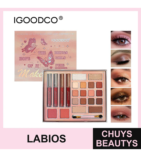 Paleta de Maquillaje IGOODCO 5 en 1: Sombras, Labiales, Rubor, Iluminador y Contorno